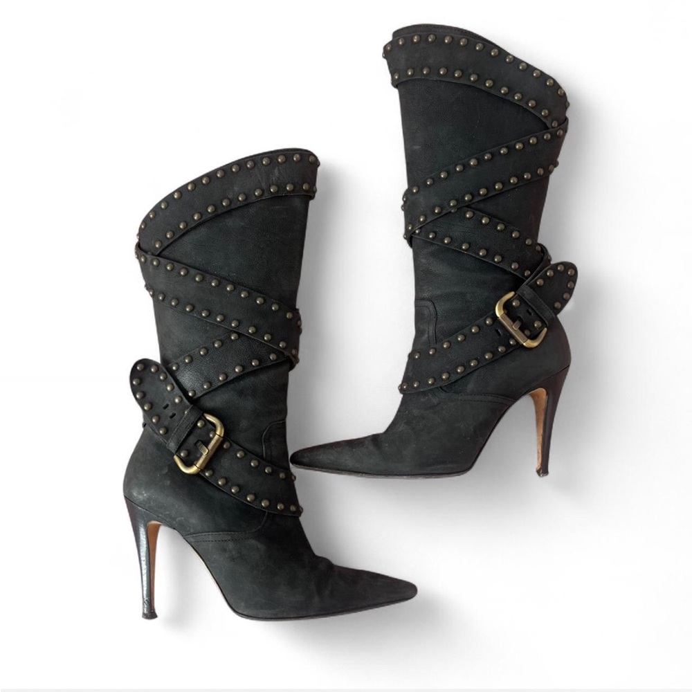 Manolo Blahnik Studded Black High Heel Boots